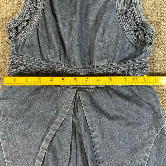 New Romantics Free People Highland Lattice Denim Dress Size 2 - Picture 5 of 6